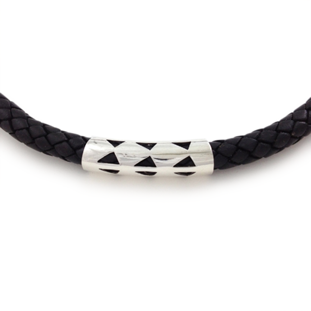 Effy Men's Woven-Look Black Leather Bracelet in Sterling Silver - Sterling Silver