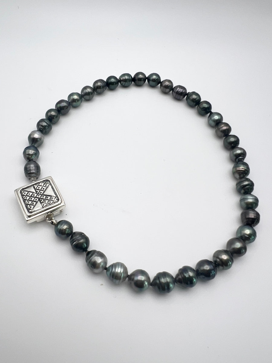 Tahitian Pearl and Kapa Clasp Necklace