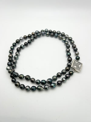 Tahitian Pearl and Kapa Clasp Necklace